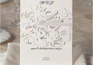 Plain White Wedding Invitations Simple White Laser Cut Ribbon Wedding Invitations Iwsm009