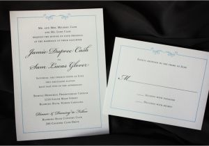 Plain White Wedding Invitations Simply Elegant Light Blue and Gray Scroll Border Wedding