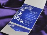 Pocket Invitation Kits for Wedding Blue Elegant Floral Swirl Damask with Grey Pocket