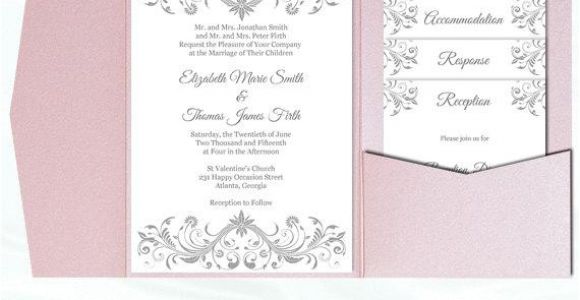 Pocketfold Wedding Invitation Template Pocket Fold Wedding Invitation Set Diy Silver Gray