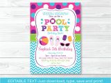 Pool Party Invitation Template Girls Pool Party Printable Birthday Invitation Editable