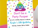 Poop Emoji Birthday Invitations Party Pooper Invitation with Rainbow Poop Emoji