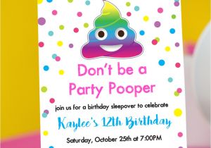 Poop Emoji Birthday Party Invitations Party Pooper Invitation with Rainbow Poop Emoji