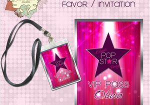 Pop Star Party Invitations Pink Pop Star Rock Star Party Printable Vip Pass Lanyard