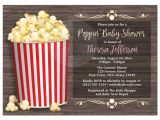 Popcorn Baby Shower Invitations Baby Shower Invitations Popcorn theme Rustic Wood