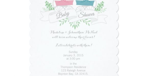 Pram Baby Shower Invitations Vintage Pram Twin Baby Shower Invitation