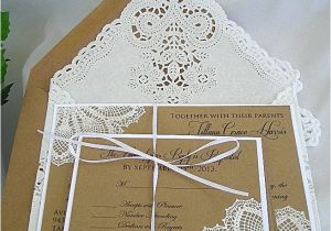 Primitive Wedding Invitations Wedding Invitation White Doily Lace On Kraft Primitive Vintage