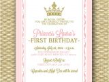 Princess 1st Birthday Invitation Wording Pink and Gold Princess First Birthday Invitation Royal Baby