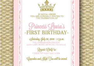 Princess 1st Birthday Invitation Wording Pink and Gold Princess First Birthday Invitation Royal Baby
