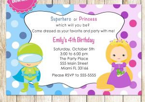 Princess and Superhero Party Invitation Template 18 Nice Princess Superhero Birthday Party Invitations