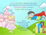 Princess and Superhero Party Invitation Template Princess and Superhero Birthday Invitation Castle Invite