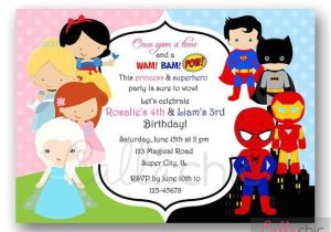 Princess and Superhero Party Invitation Template Princesses and Superheroes Birthday Invitation Printable