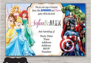 Princess and Superhero Party Invitations Princesses and Superheroes Birthday Invite Princesses and
