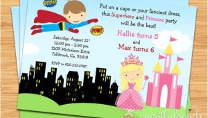 Princess and Superhero Party Invitations Superhero and Princess Birthday Party Invitation Printable
