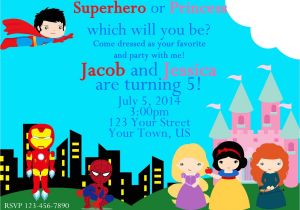 Princess and Superhero Party Invitations Superhero and Princess Invitation Superhero by