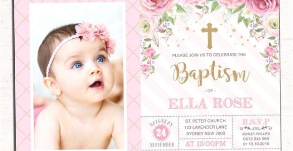 Princess Baptism Invitations Princess Baptism Invitation Pink Gold Floral Christening