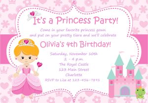 Princess Birthday Invitation Template Princess Birthday Party Invitations Wording Free