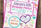 Printable Birthday Invitations for Tweens Custom Girl S Sweet 16 Tween Teen Sleepover Doodle