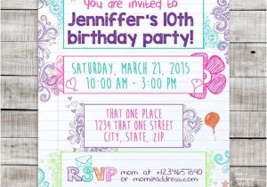 Printable Birthday Invitations for Tweens Teen Tween Doodle Printable Invitation Sleepover Invite