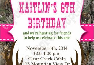Printable Pink Camo Birthday Invitations Realtree Camo Girl Hunting Birthday Party Printable