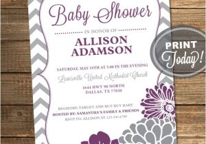 Purple and Gray Baby Shower Invitations Purple and Gray Baby Shower Invitation by Invitingdesignstudio