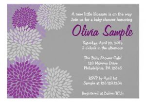 Purple and Gray Baby Shower Invitations Purple and Grey Dahlia Baby Shower Invitation