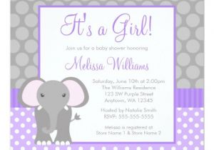 Purple and Gray Baby Shower Invitations Purple Gray Elephant Polka Dot Girl Baby Shower Invitation