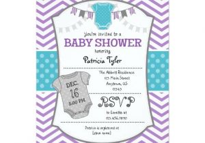 Purple and Gray Baby Shower Invitations Teal Purple Gray Chevron Baby Shower Invitation