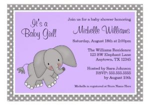 Purple and Gray Elephant Baby Shower Invitations Cute Purple Elephant Girl Baby Shower Invitations