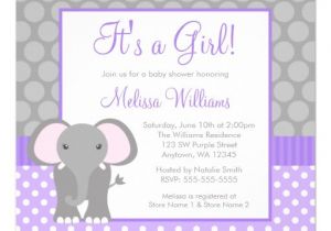 Purple and Gray Elephant Baby Shower Invitations Purple Gray Elephant Polka Dot Girl Baby Shower