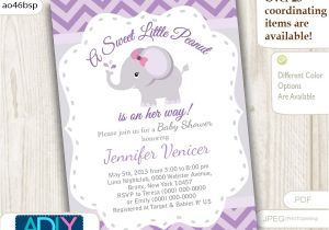 Purple and Gray Elephant Baby Shower Invitations Purple Grey Elephant Invitation for Baby Shower Little Peanut