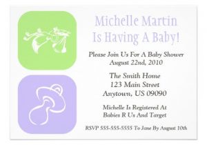 Purple and Green Baby Shower Invitations Baby Shower Invitation Stork Pacifier Green Purple