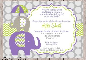 Purple and Green Baby Shower Invitations Elephant Invitation Purple Elephant Invite Elephant Baby
