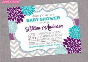 Purple and Grey Baby Shower Invitations Floral Purple Aqua Blue Baby Shower Invitation by