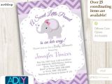 Purple and Grey Baby Shower Invitations Purple Grey Elephant Invitation for Baby Shower Little Peanut