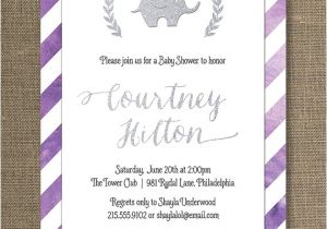Purple and Silver Baby Shower Invitations Purple & Silver Baby Shower Invitation Elephant Watercolor