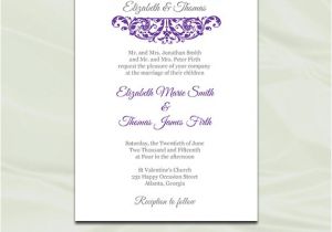 Purple and Silver Bridal Shower Invitations Purple and Silver Wedding Invitation Template Diy Printable