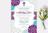 Purple Baptism Invitations Baptism Invitation Floral Purple Turquoise Girl First