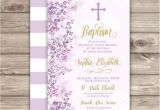 Purple Baptism Invitations Baptism Invitations Flowers Cross Purple Gold Printed or