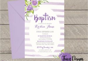 Purple Baptism Invitations Christening Invitations Baptism Invitation Print