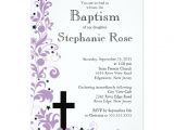 Purple Baptism Invitations Modern Cross Purple Flower Baptism Invitation