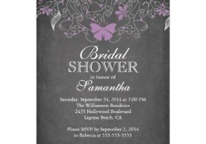 Purple butterfly Bridal Shower Invitations Chalkboard Purple butterfly Floral Bridal Shower 13 Cm X
