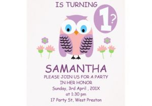 Purple Owl First Birthday Invitations Girls Purple Owl 1st Birthday Party Invitation