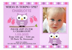 Purple Owl First Birthday Invitations Purple Owls butterflies 1st Birthday Invitation