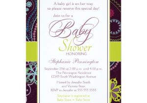 Purple Paisley Baby Shower Invitations Purple Lime Floral Paisley Baby Shower Invitation