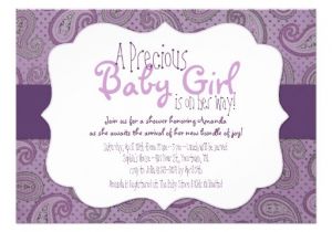 Purple Paisley Baby Shower Invitations Purple Paisley Baby Girl Shower Invitation 5" X 7