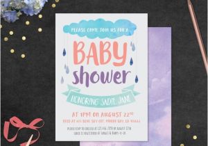 Purple Rain Party Invitations Baby Shower Invitation with Envelope Liners Rain Shower