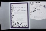 Purple Silver and Black Wedding Invitations Dark Purple Black Silver Floral Pocketfold Wedding