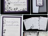 Purple Silver and Black Wedding Invitations Dark Purple Black Silver Floral Pocketfold Wedding