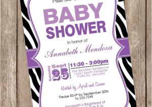 Purple Zebra Print Baby Shower Invitations Girl Baby Shower Invitation Purple and Black Zebra Baby Shower